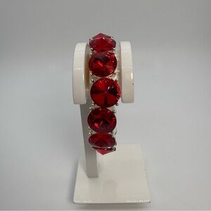 Big Red Round Crystal Stretch Silver Bracelet